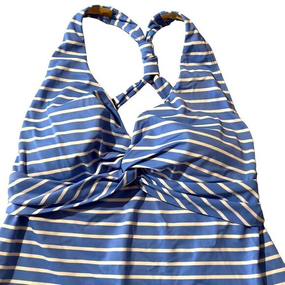 L.L. Bean Blue White Striped Twisted Front Crossed Back Tankini Top MEDIUM - Picture 3 of 16